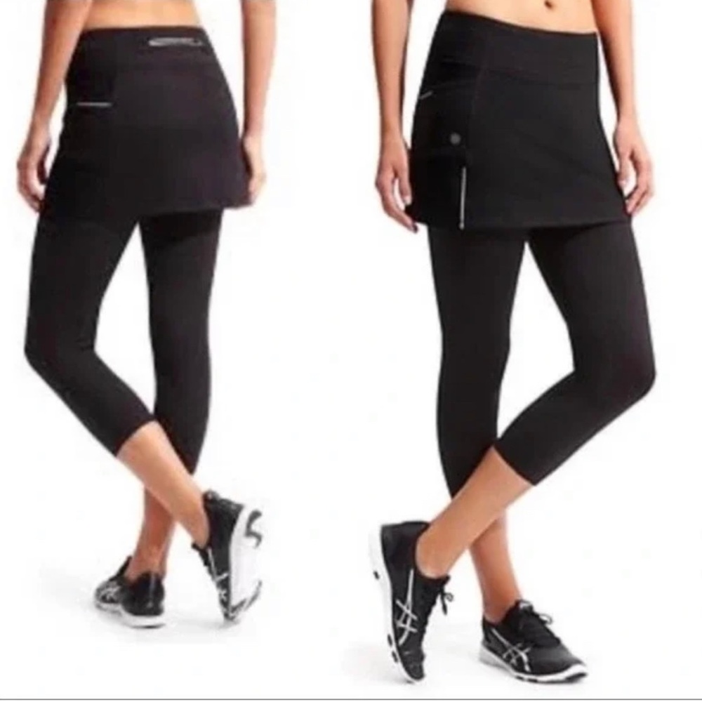 Athleta 2 in 1 Contender Crop Leggings Skirt Combo Black